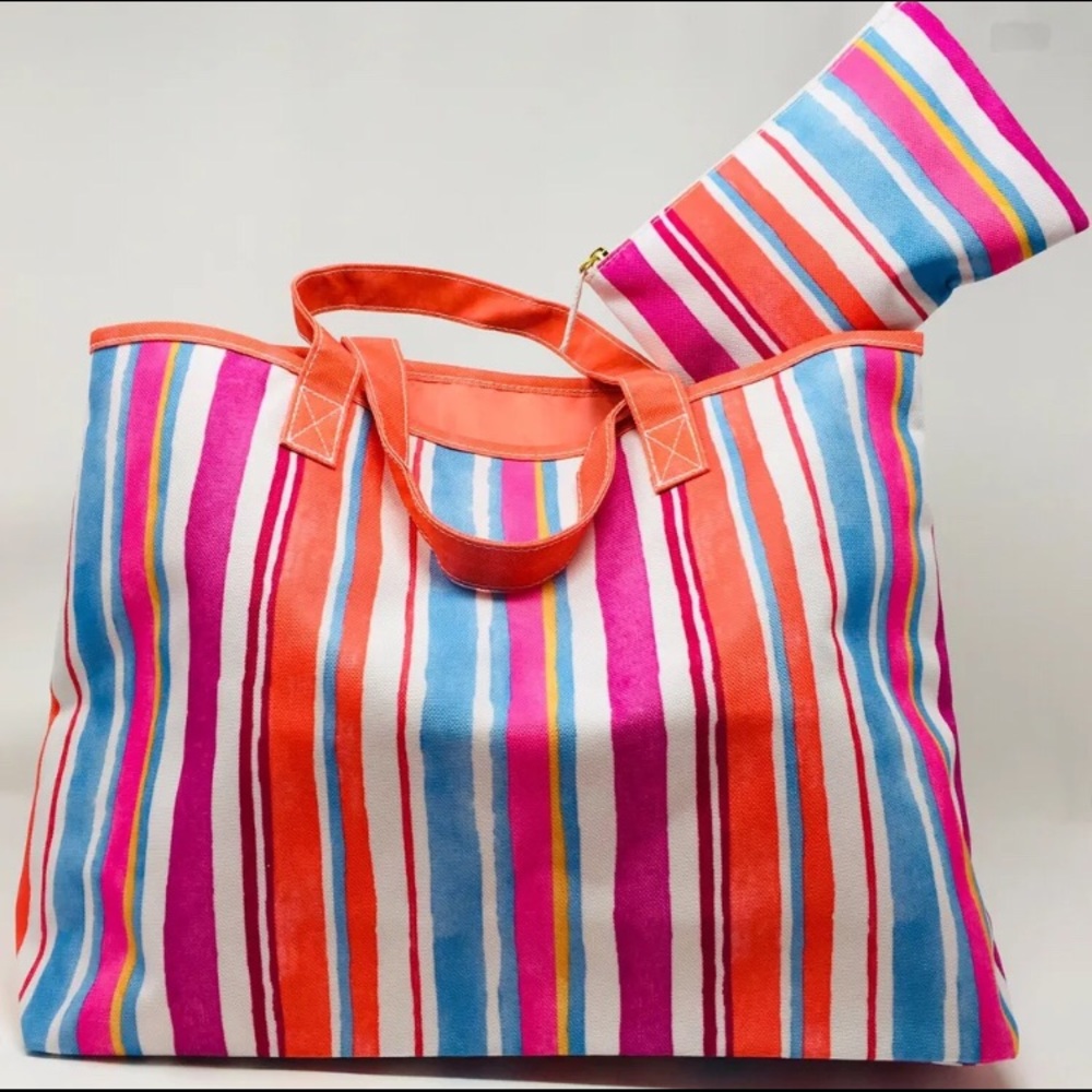 New 2 Piece Rainbow Stripe Tote Bag